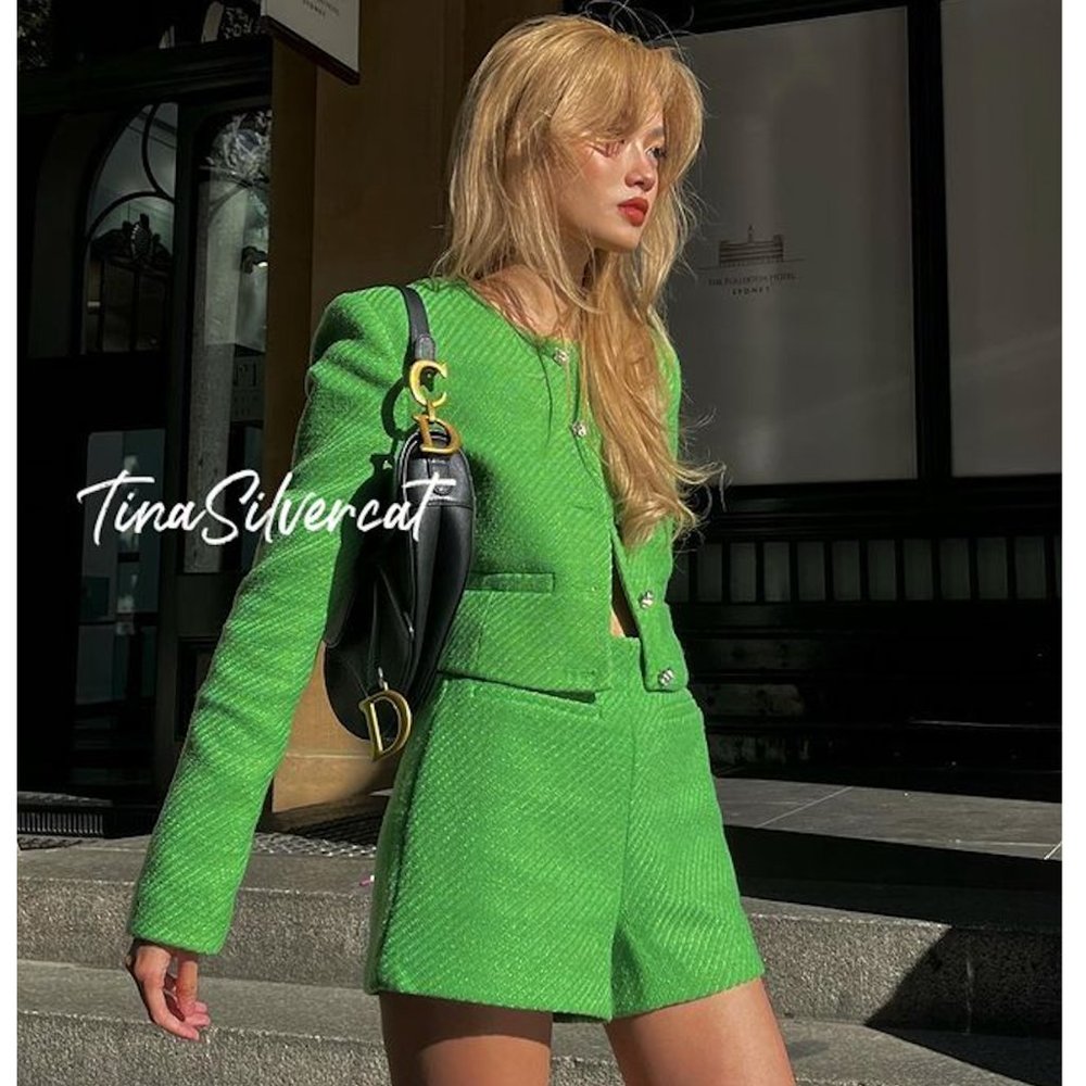 Zara Green Tweed Shorts NWT - Picture 10 of 17